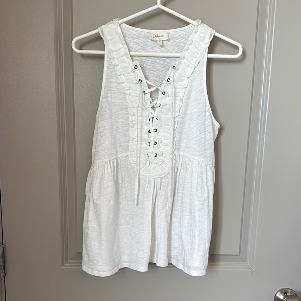 Anthropologie White Lace-Up Tank Top (S)
